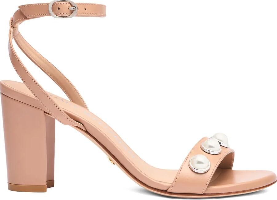 Stuart Weitzman 80 mm Nearlybare Portia sandalen verfraaid met parels Beige
