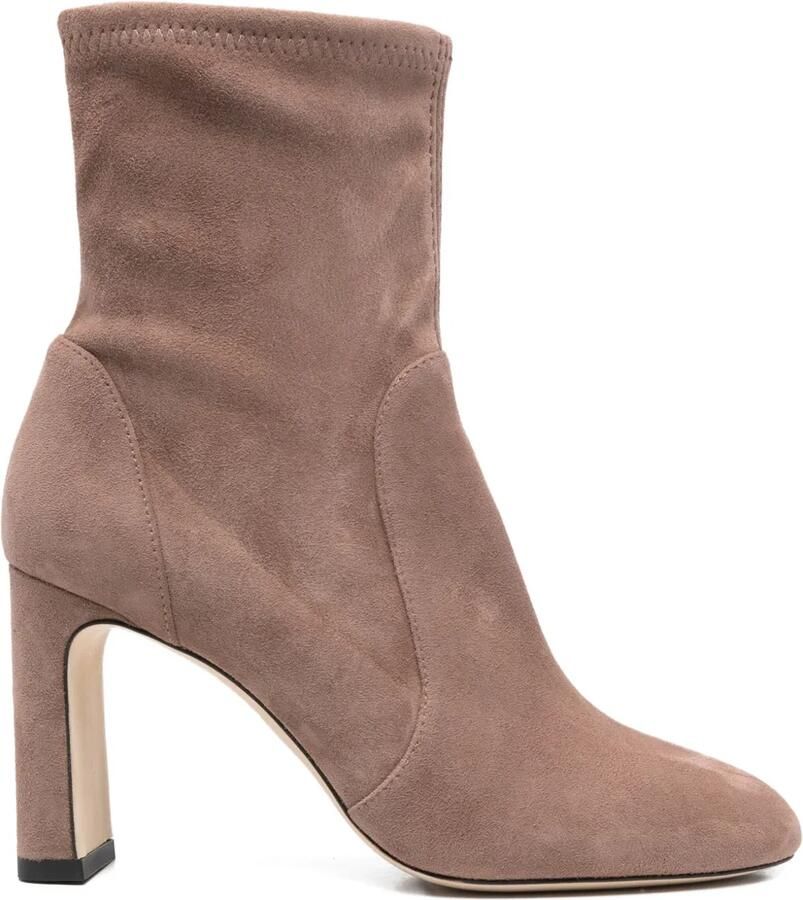 Stuart Weitzman 90 mm enkellaarzen met blokhak Beige