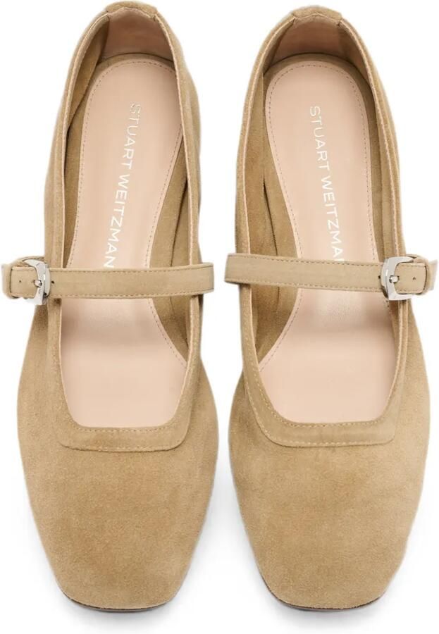 Stuart Weitzman Ballerina's met gespsluiting en vierkante neus Beige - Foto 2