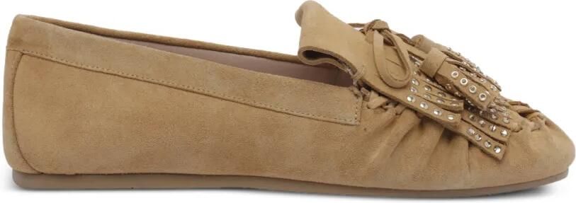 Stuart Weitzman Barry loafers verfraaid met studs en franje Beige