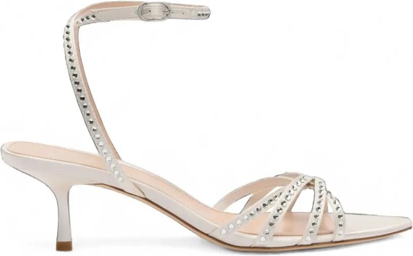 Stuart Weitzman Carlyle satijnen sandalen verfraaid met kristallen Wit