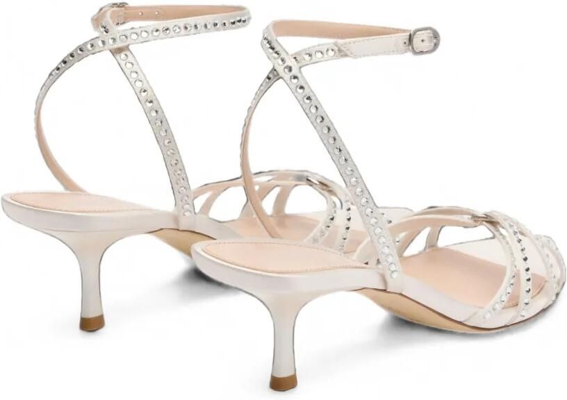 Stuart Weitzman Carlyle satijnen sandalen verfraaid met kristallen Wit - Foto 3