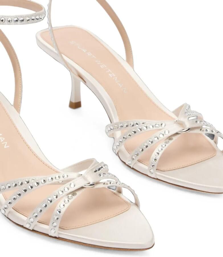Stuart Weitzman Carlyle satijnen sandalen verfraaid met kristallen Wit - Foto 2