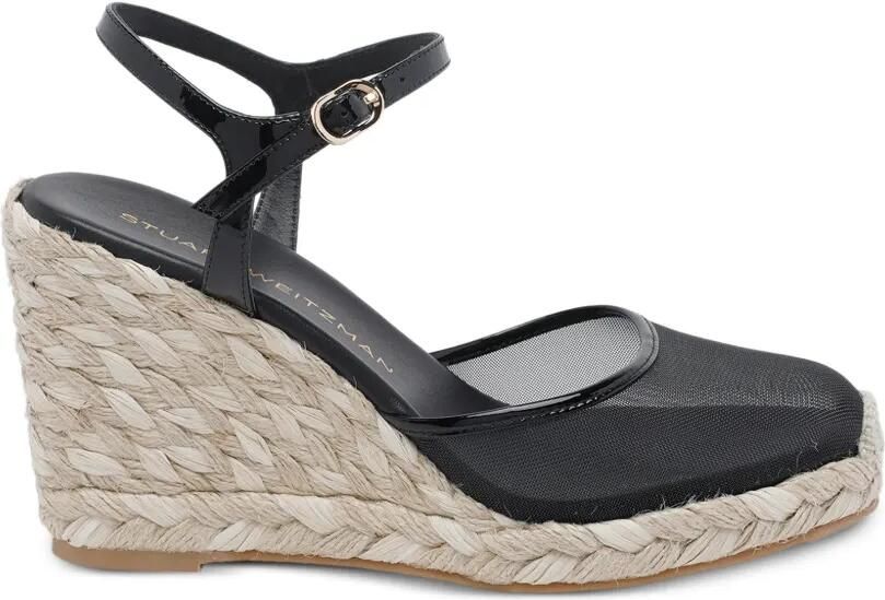 Stuart Weitzman Espadrilles met mesh gesp en hak Zwart