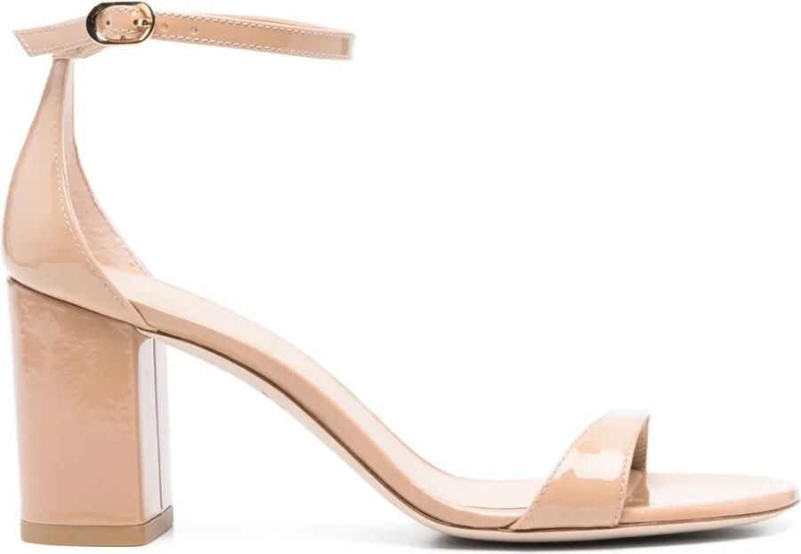 Stuart Weitzman Nudist Block sandalen met blokhak en lakleren afwerking Beige