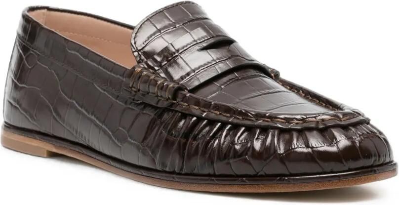 Stuart Weitzman Spencer leren loafers met krokodillen-effect Bruin - Foto 3
