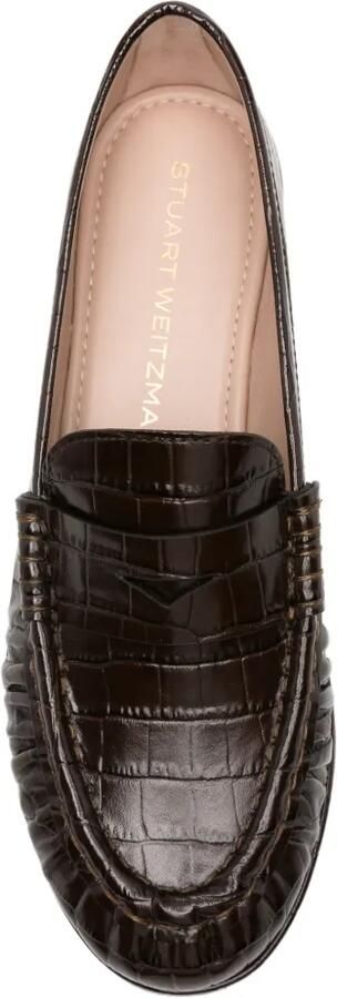 Stuart Weitzman Spencer leren loafers met krokodillen-effect Bruin - Foto 4