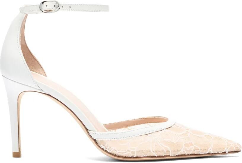 Stuart Weitzman Stuart Power Strap 85 pumps met kanten mesh Wit