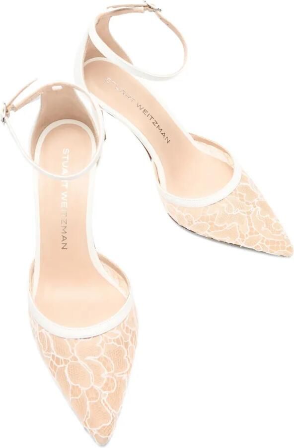 Stuart Weitzman Stuart Power Strap 85 pumps met kanten mesh Wit - Foto 3