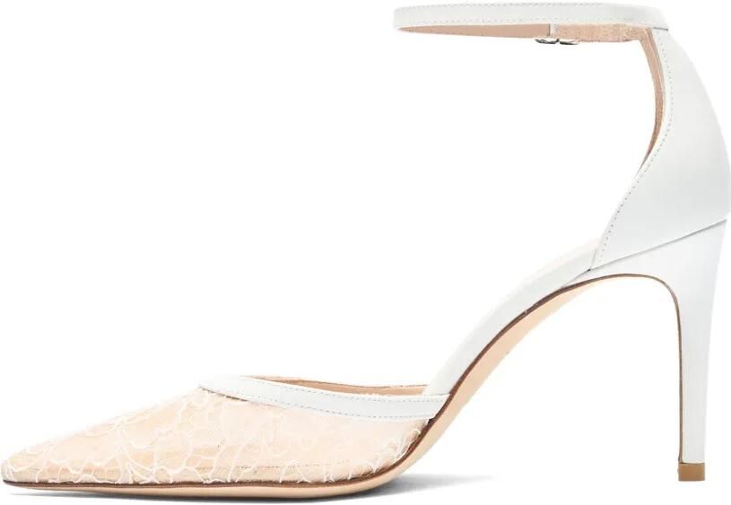 Stuart Weitzman Stuart Power Strap 85 pumps met kanten mesh Wit - Foto 4