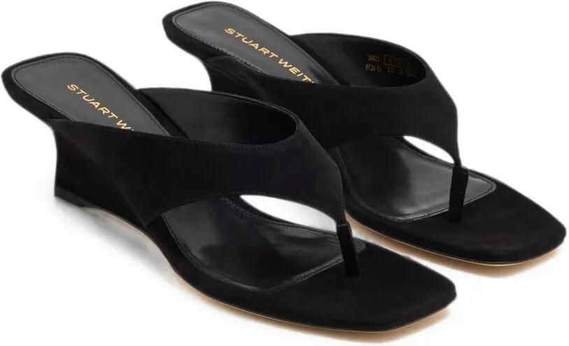 Stuart Weitzman Suède teenslippers met sleehak Zwart - Foto 2