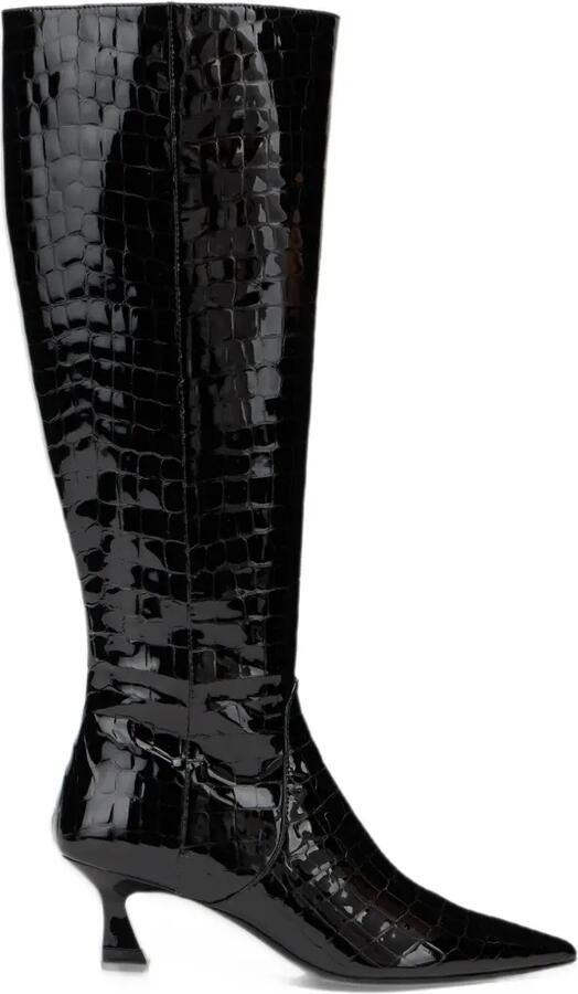 Stuart Weitzman Vinnie croc-embossed leather knee-high boots Zwart