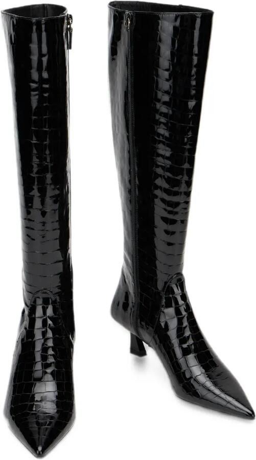 Stuart Weitzman Vinnie croc-embossed leather knee-high boots Zwart - Foto 3