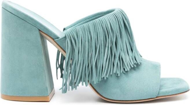 Stuart Weitzman 100 mm Tia Fringe suède muiltjes Blauw