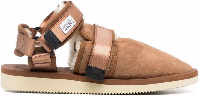 Suicoke Sandalen met gesloten neus heren kalfssuède rubber nylon Schapenhuid Shearling 10 Bruin