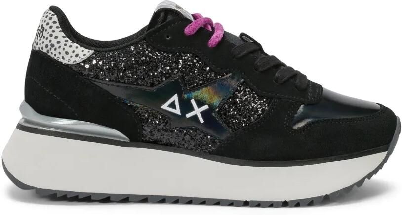 Sun68 Ally sneakers met glitter en plateauzool Zwart
