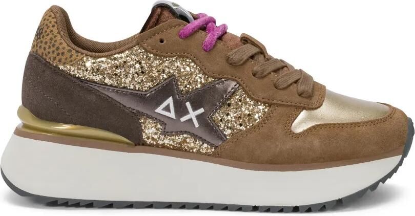 Sun68 Ally sneakers met glitter en vlakken Bruin