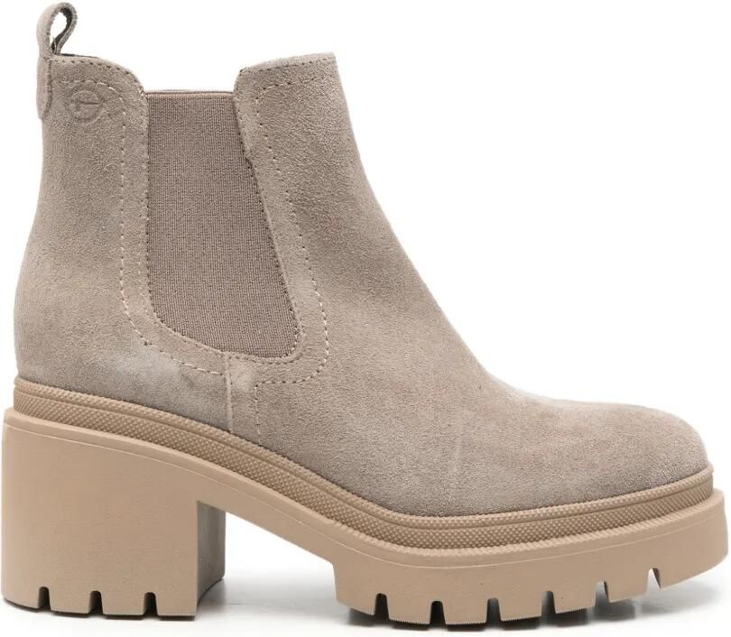TAMARIS Suède enkellaarzen met chunky zool Beige
