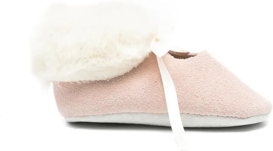 Tartine Et Chocolat faux-fur trim bow-detail crib shoes Roze