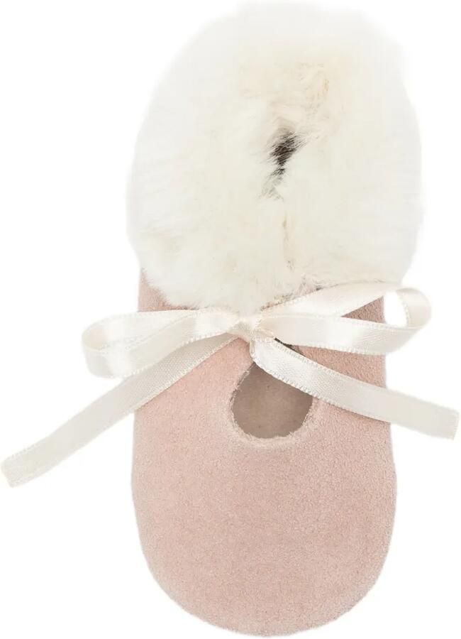 Tartine Et Chocolat faux-fur trim bow-detail crib shoes Roze - Foto 2