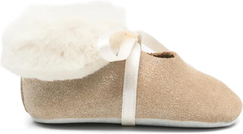 Tartine Et Chocolat glitter-effect faux-fur-trim crib shoes Beige