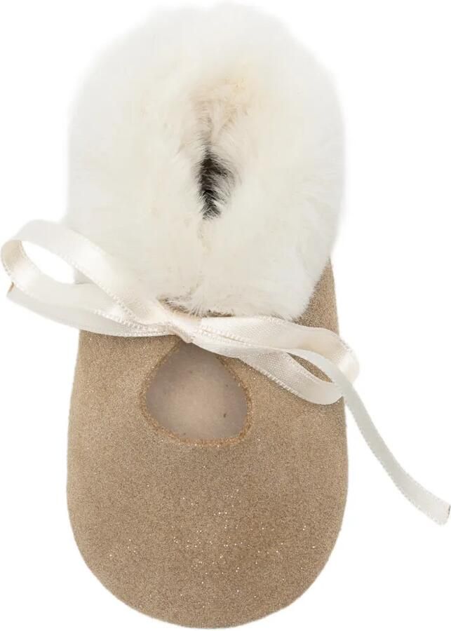 Tartine Et Chocolat glitter-effect faux-fur-trim crib shoes Beige - Foto 2