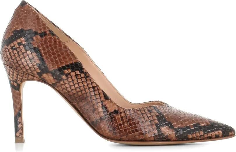 Tassinari Jarina pumps met slangenleer-effect en puntige neus Bruin