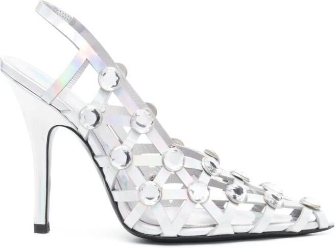 The Attico Grid 105mm holographic caged slingback pumps Zilver