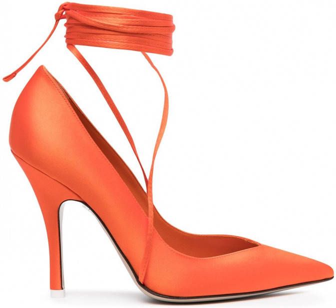 The Attico Ruby satijnen pumps met veters Oranje - Schoenen.nl