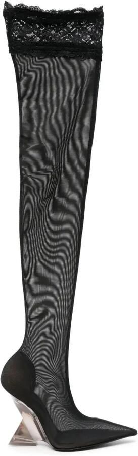 The Attico Cheope thigh-high lace-trimmed mesh boots Zwart - Foto 3