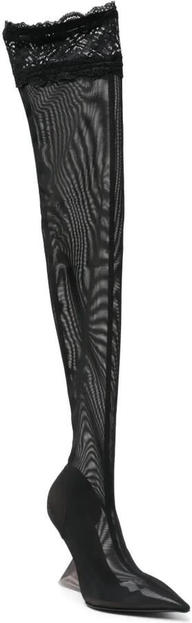 The Attico Cheope thigh-high lace-trimmed mesh boots Zwart