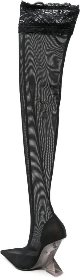 The Attico Cheope thigh-high lace-trimmed mesh boots Zwart - Foto 4