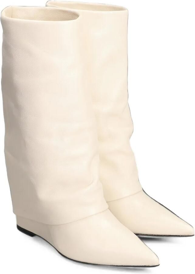 The Seller Leren laarzen met puntige neus en sleehak Beige - Foto 4