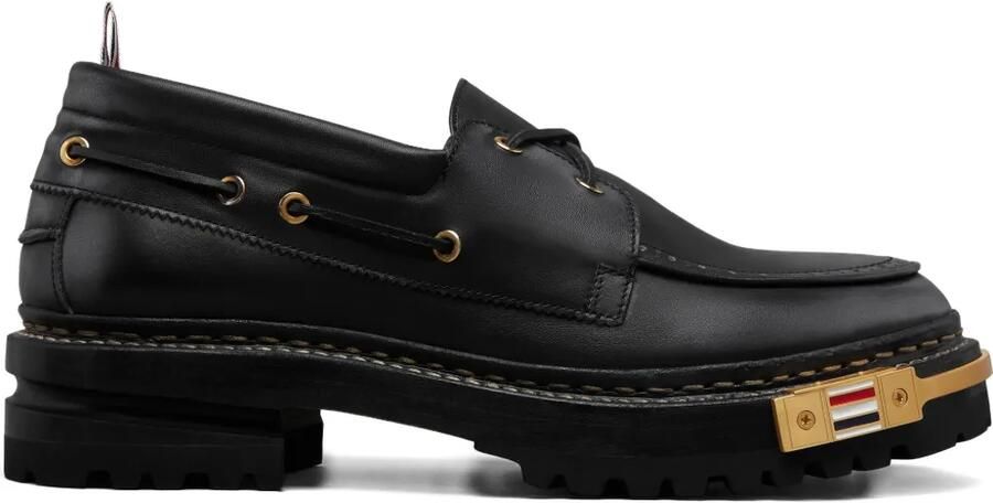 Thom Browne Kalfsleren bootschoenen met gerafeld effect Zwart