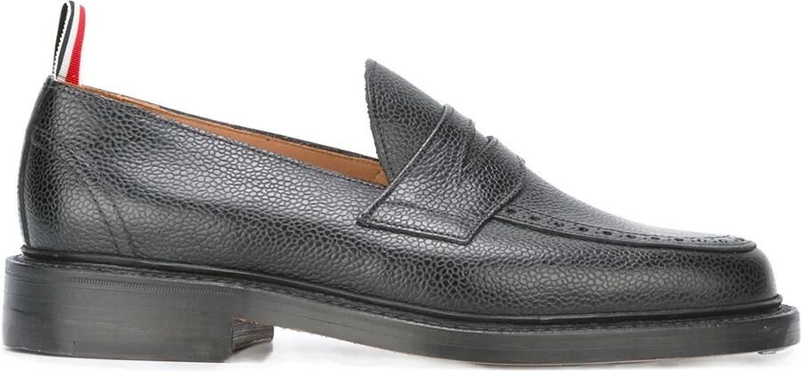 Thom Browne Penny Loafer With Leather Sole In Black Pebble Grain Zwart