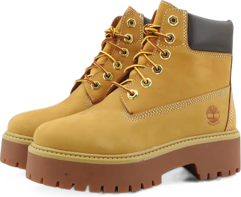 Timberland Kids logo-debossed lace-up boots Beige