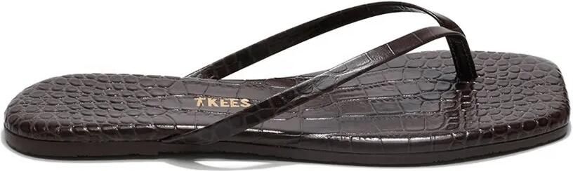 Tkees Lily teenslippers met krokodillen-reliëf Bruin