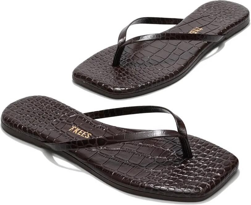 Tkees Lily teenslippers met krokodillen-reliëf Bruin - Foto 4