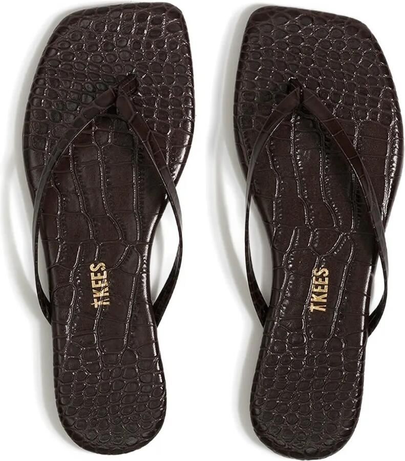 Tkees Lily teenslippers met krokodillen-reliëf Bruin - Foto 2