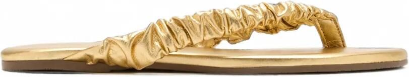 Tkees Savannah platte leren teensandalen met ruches Goud