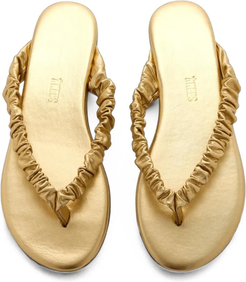 Tkees Savannah platte leren teensandalen met ruches Goud - Foto 3