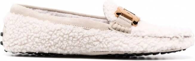 Tod's Gommino lammy loafers dames rubber leerSchapenhuid Shearling leer 37.5 Wit