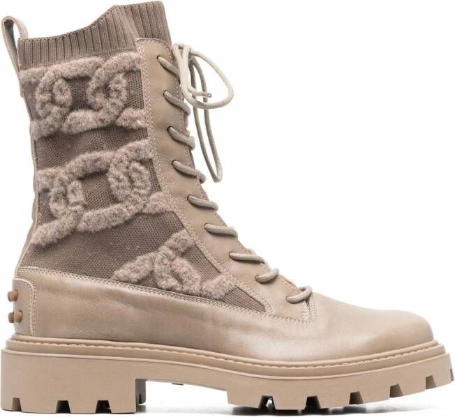 Tod's legerlaarzen met logo Beige