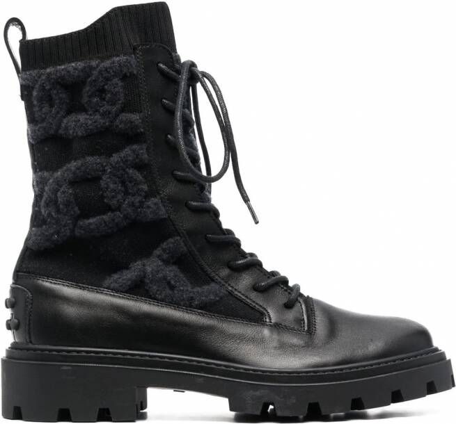 Tod's Legerlaarzen met logo Zwart