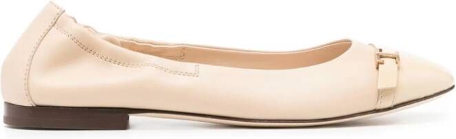 Tod's Leren ballerina's met logoplakkaat Beige