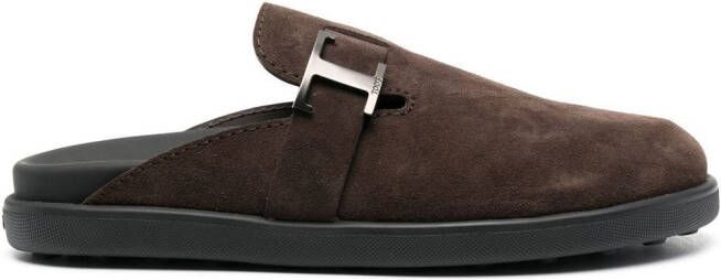 Tod's T Timeless suède slippers Bruin