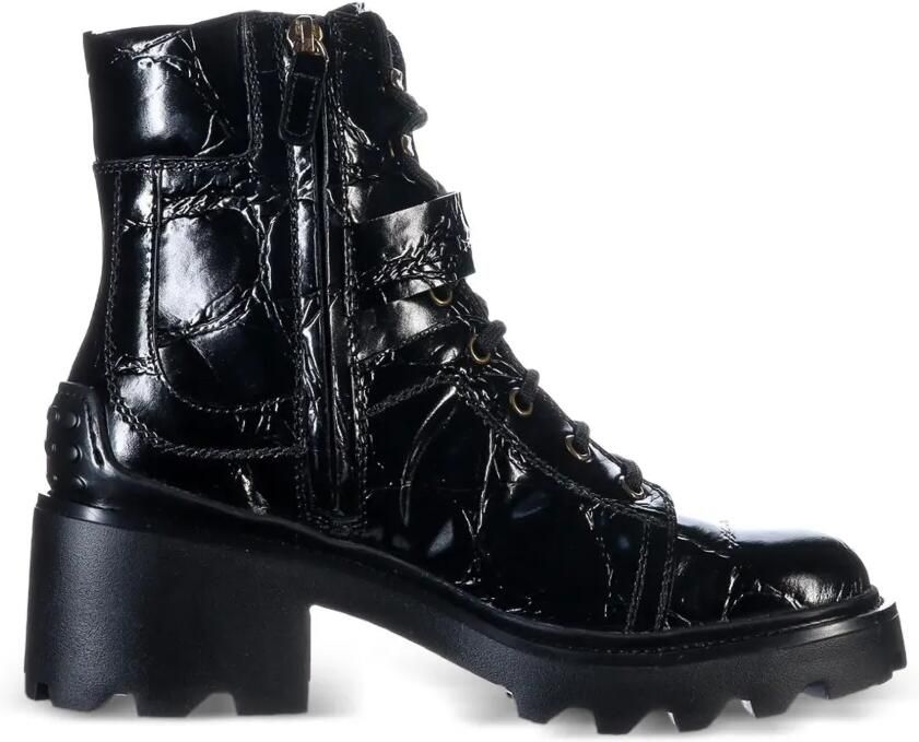 Tod's Combat boots met krokodillen-reliëf en gesp Zwart