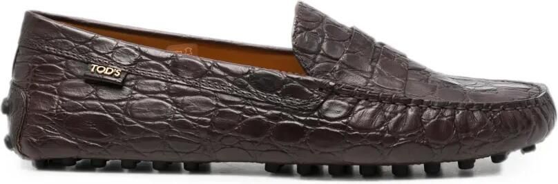 Tod's Gommino 22L leren loafers met krokodillen-reliëf Bruin