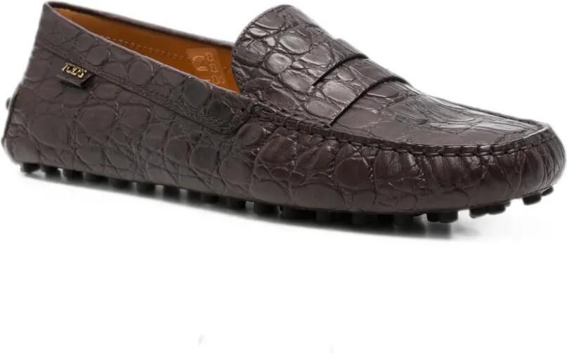 Tod's Gommino 22L leren loafers met krokodillen-reliëf Bruin - Foto 2