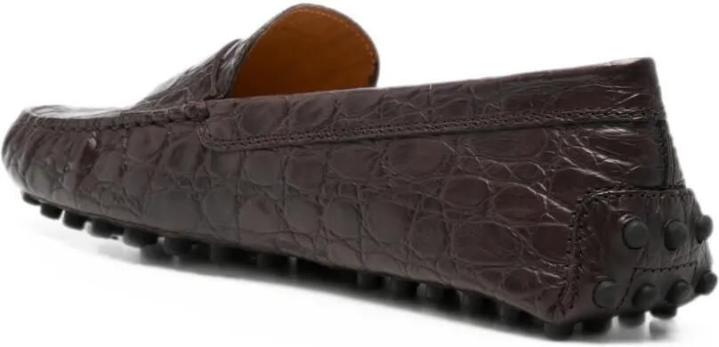 Tod's Gommino 22L leren loafers met krokodillen-reliëf Bruin - Foto 3